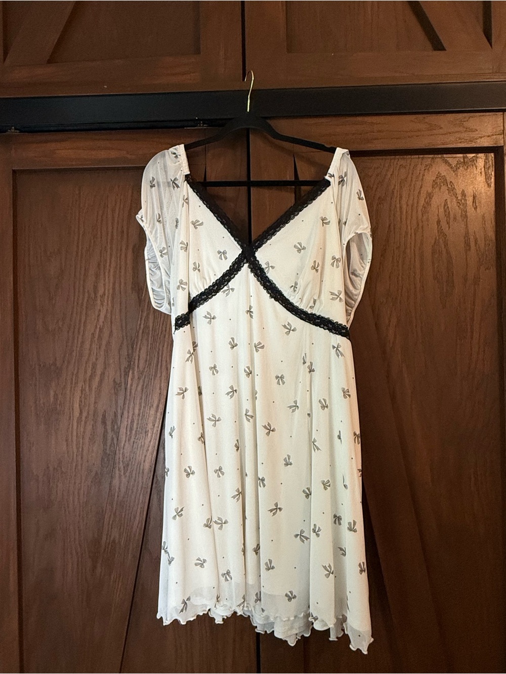 Torrid White Bow Print Empire Waist Dress Womens 3X Lace Trim